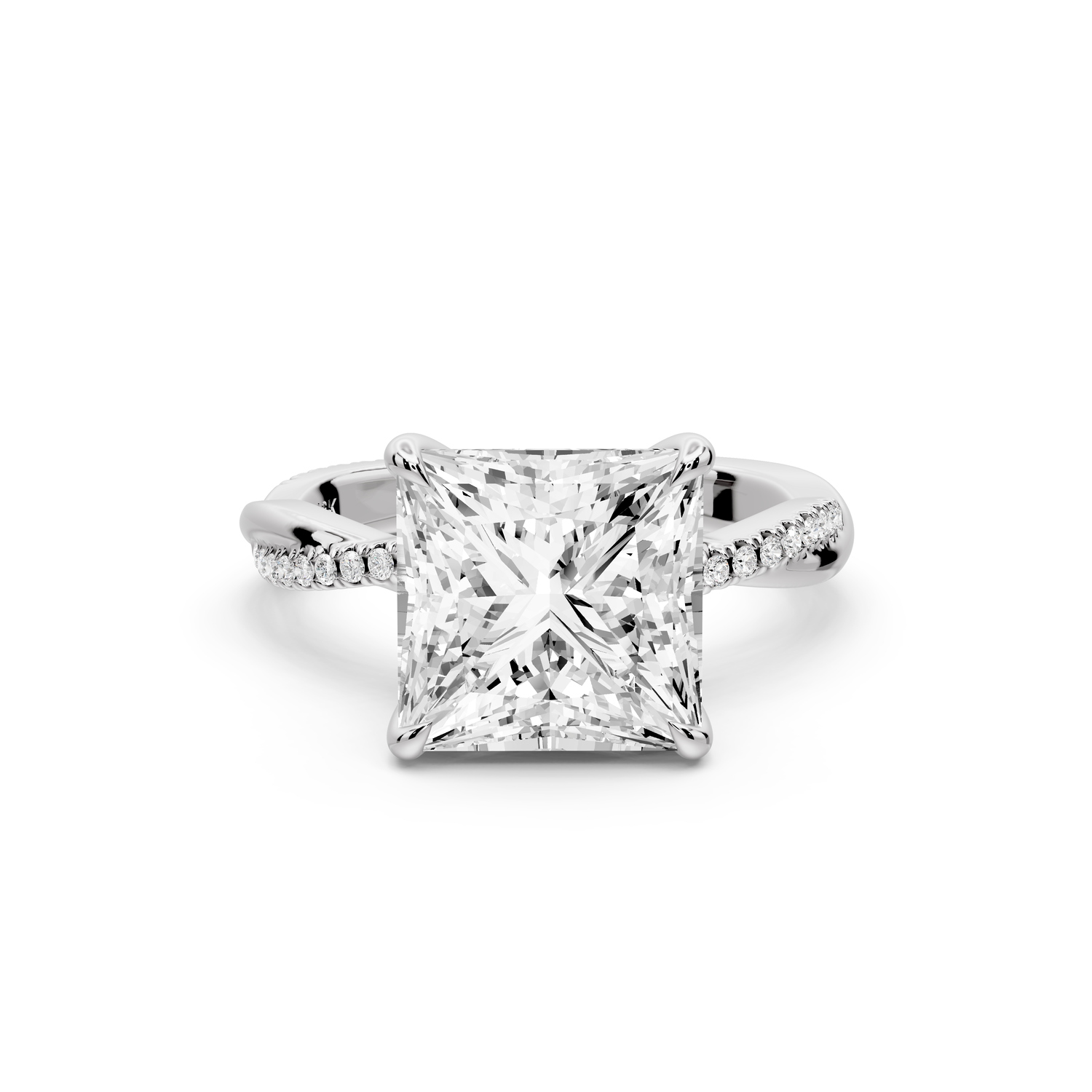 Ella - 4ct platinum Princess Classic Solitaire Engagement Ring with Shared-Prong Pavé Band