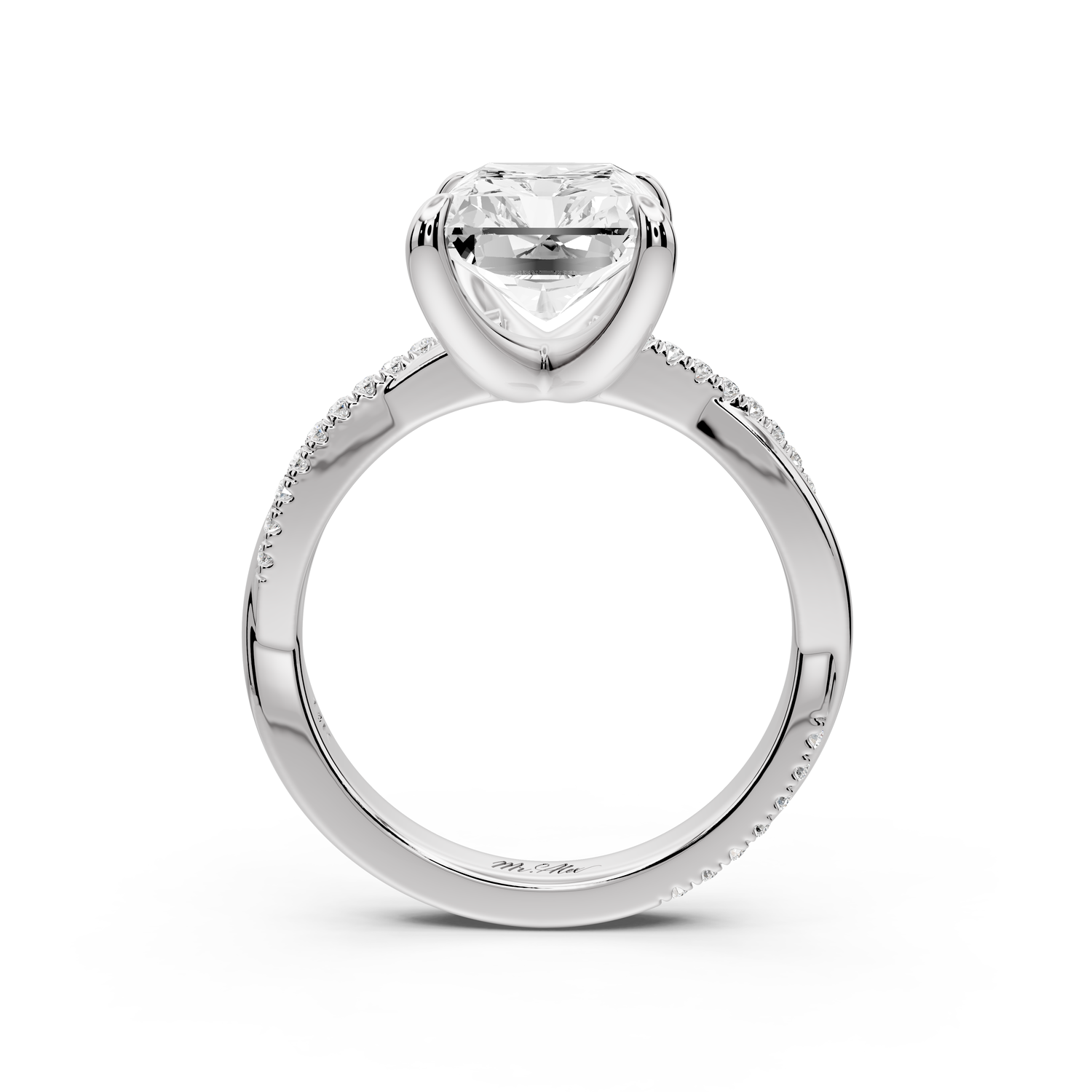 Ella - 4ct platinum Radiant Classic Solitaire Engagement Ring with Shared-Prong Pavé Band