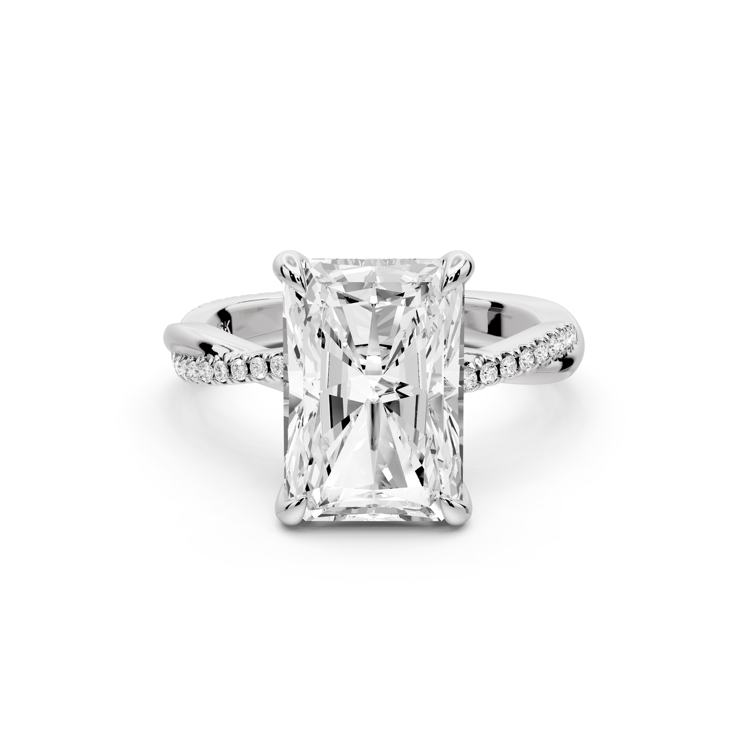 Ella - 4ct platinum Radiant Classic Solitaire Engagement Ring with Shared-Prong Pavé Band