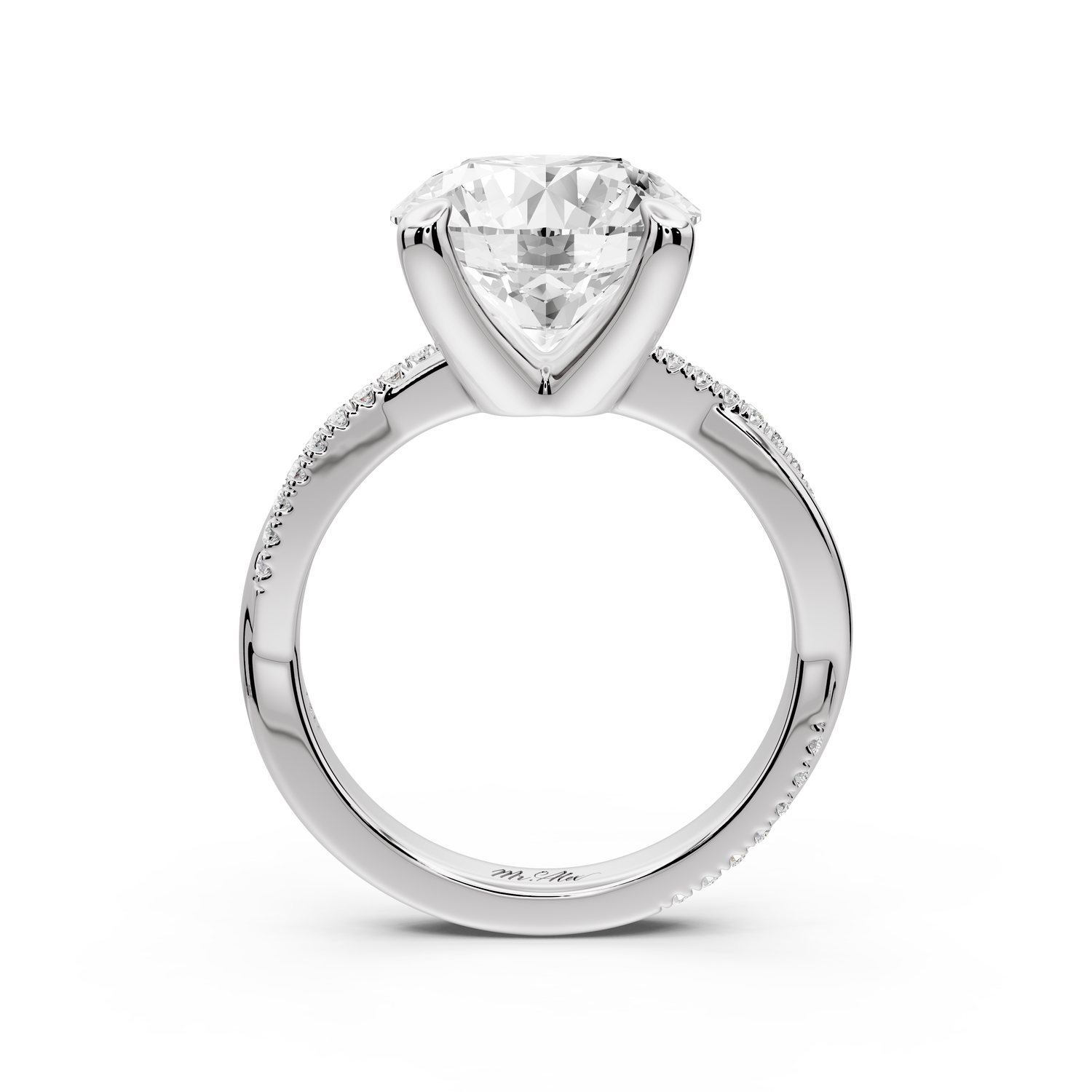 Ella - 4ct platinum Round Classic Solitaire Engagement Ring with Shared-Prong Pavé Band