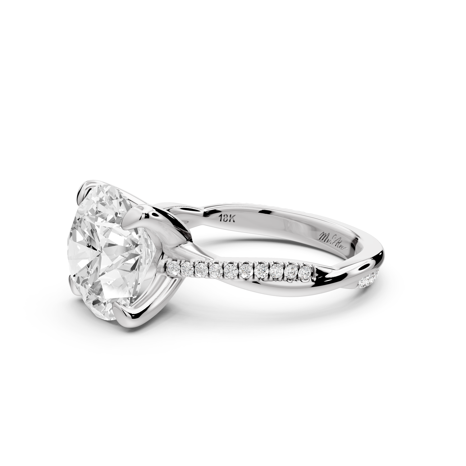 Ella - 4ct platinum Round Classic Solitaire Engagement Ring with Shared-Prong Pavé Band