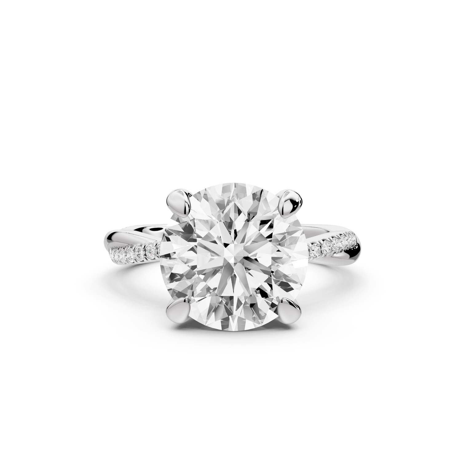 Ella - 4ct platinum Round Classic Solitaire Engagement Ring with Shared-Prong Pavé Band