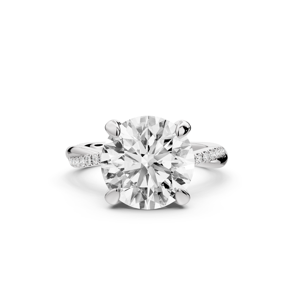 Ella - 4ct platinum Round Classic Solitaire Engagement Ring with Shared-Prong Pavé Band