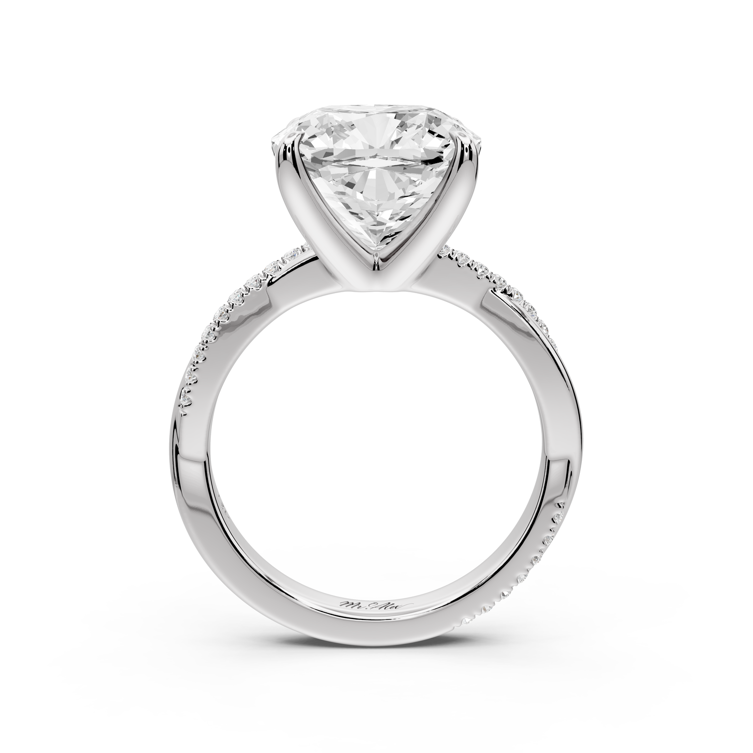 Ella - 5ct platinum Cushion Classic Solitaire Engagement Ring with Shared-Prong Pavé Band
