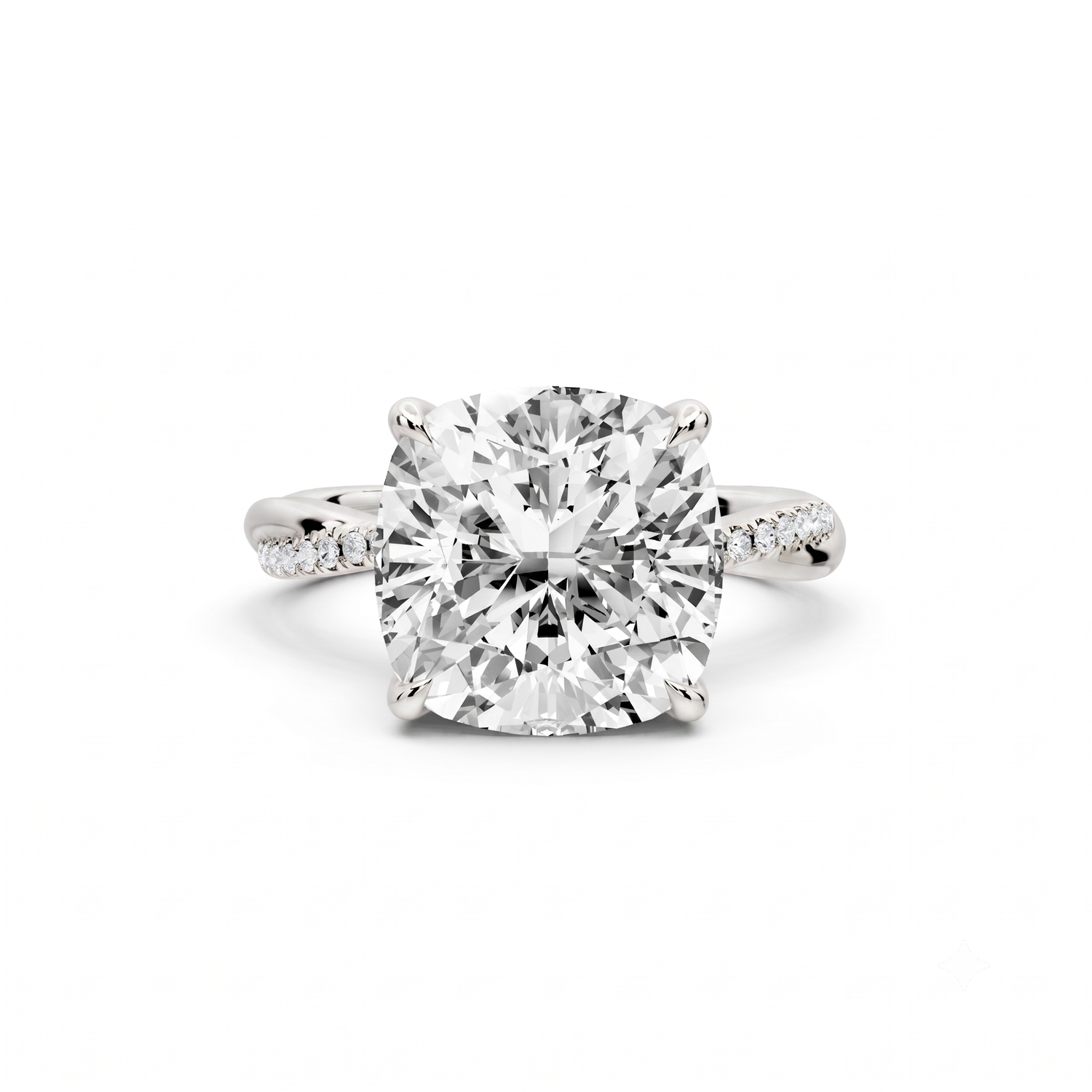 Ella - 5ct platinum Cushion Classic Solitaire Engagement Ring with Shared-Prong Pavé Band