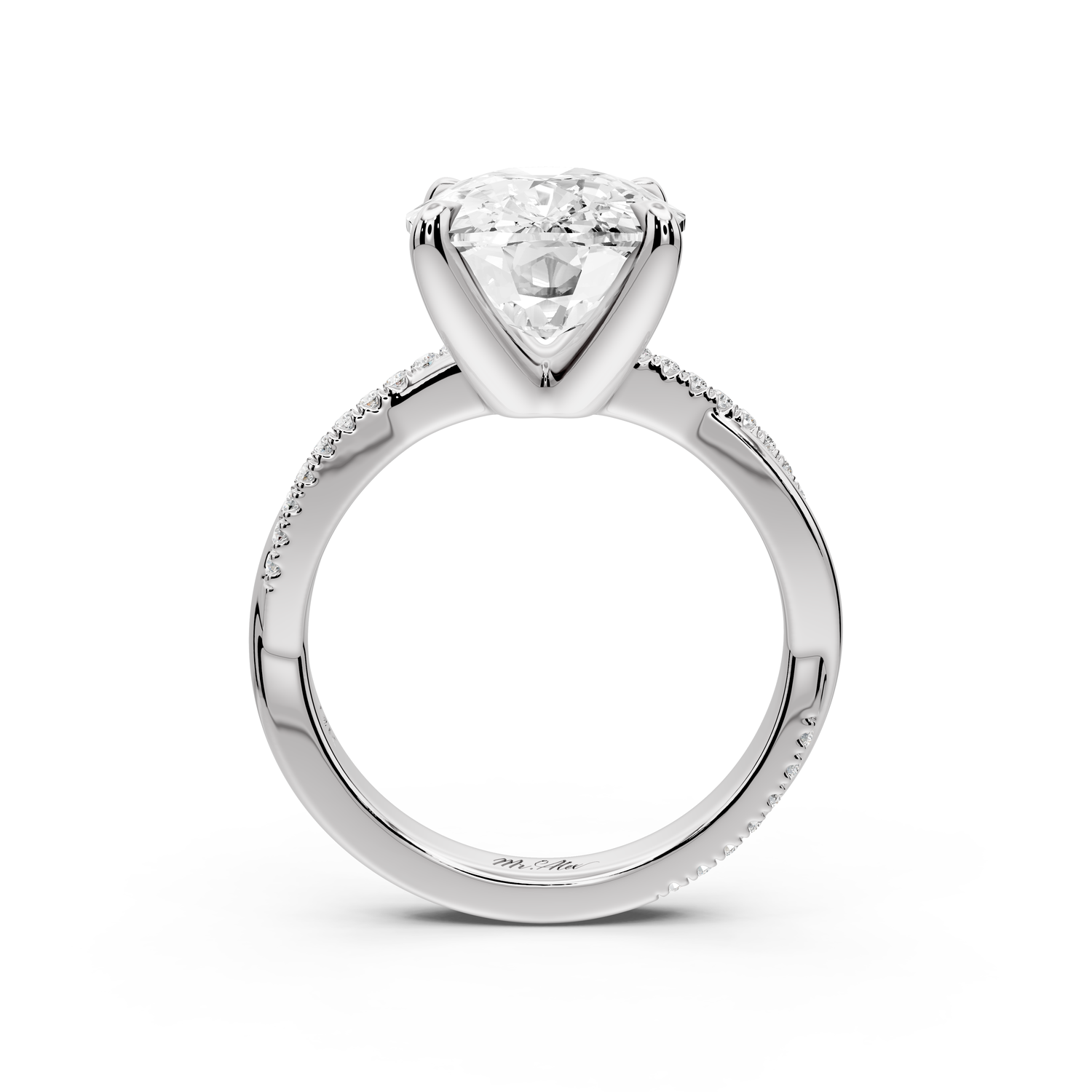 Ella - 5ct platinum Ecushion Classic Solitaire Engagement Ring with Shared-Prong Pavé Band