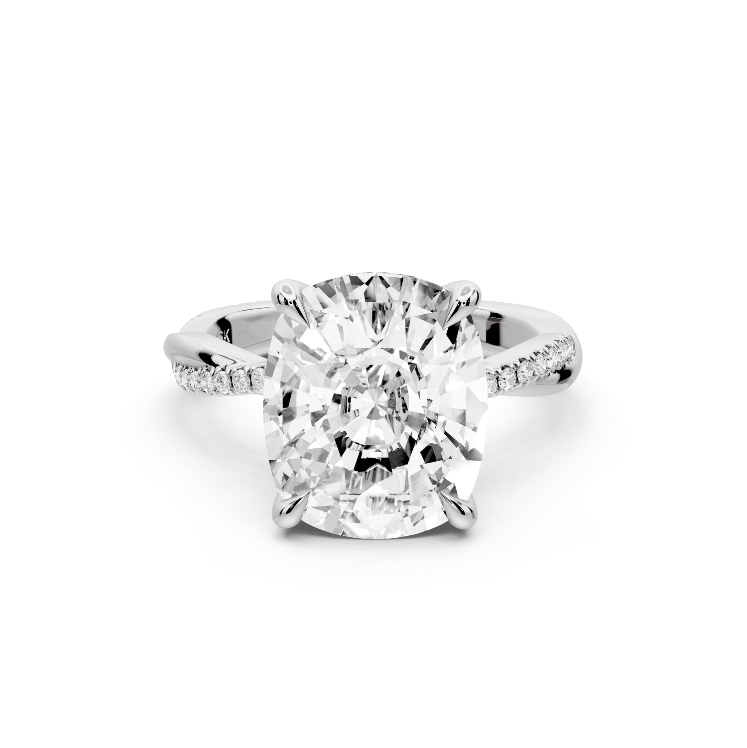 Ella - 5ct platinum Ecushion Classic Solitaire Engagement Ring with Shared-Prong Pavé Band