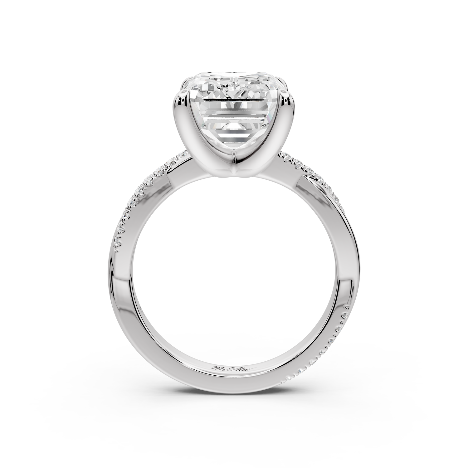 Ella - 5ct platinum Emerald Classic Solitaire Engagement Ring with Shared-Prong Pavé Band