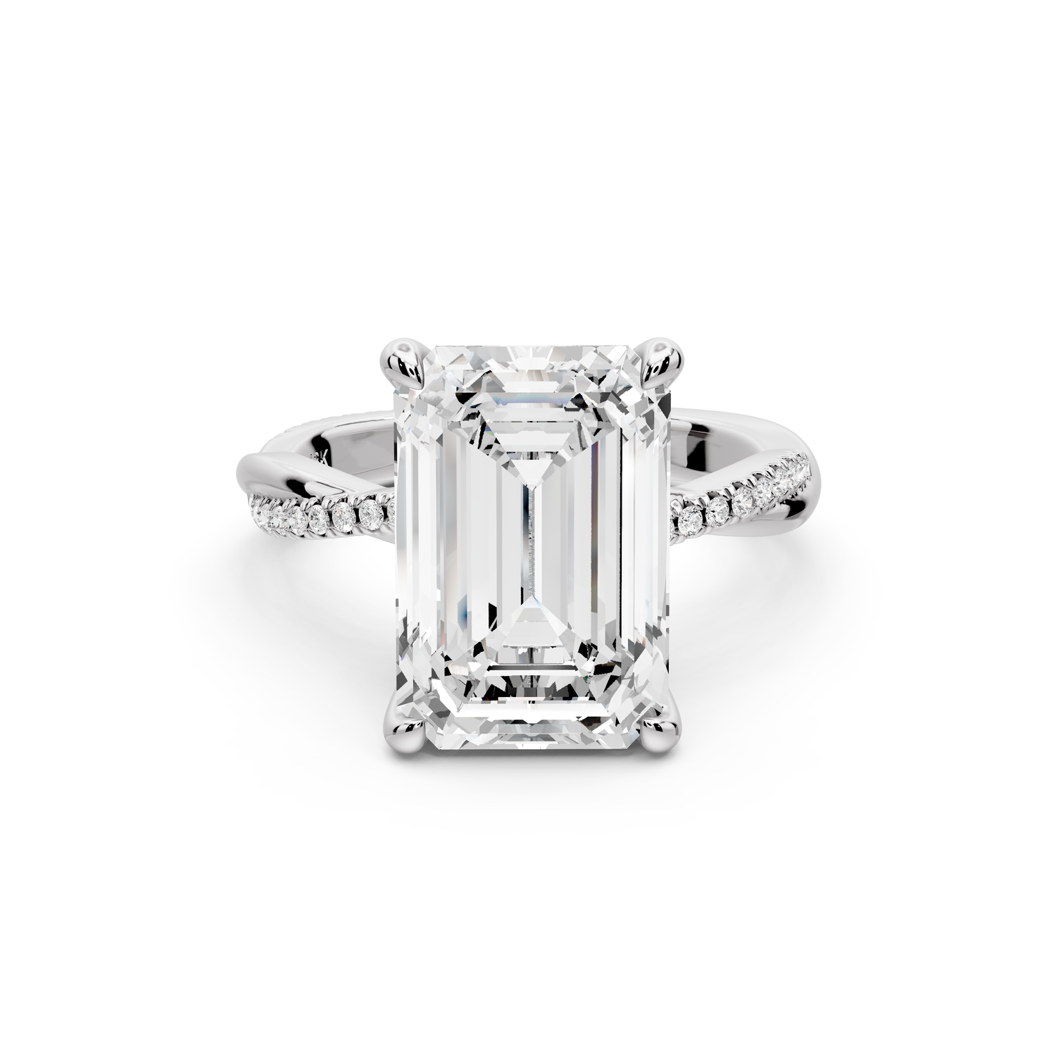 Ella - 5ct platinum Emerald Classic Solitaire Engagement Ring with Shared-Prong Pavé Band