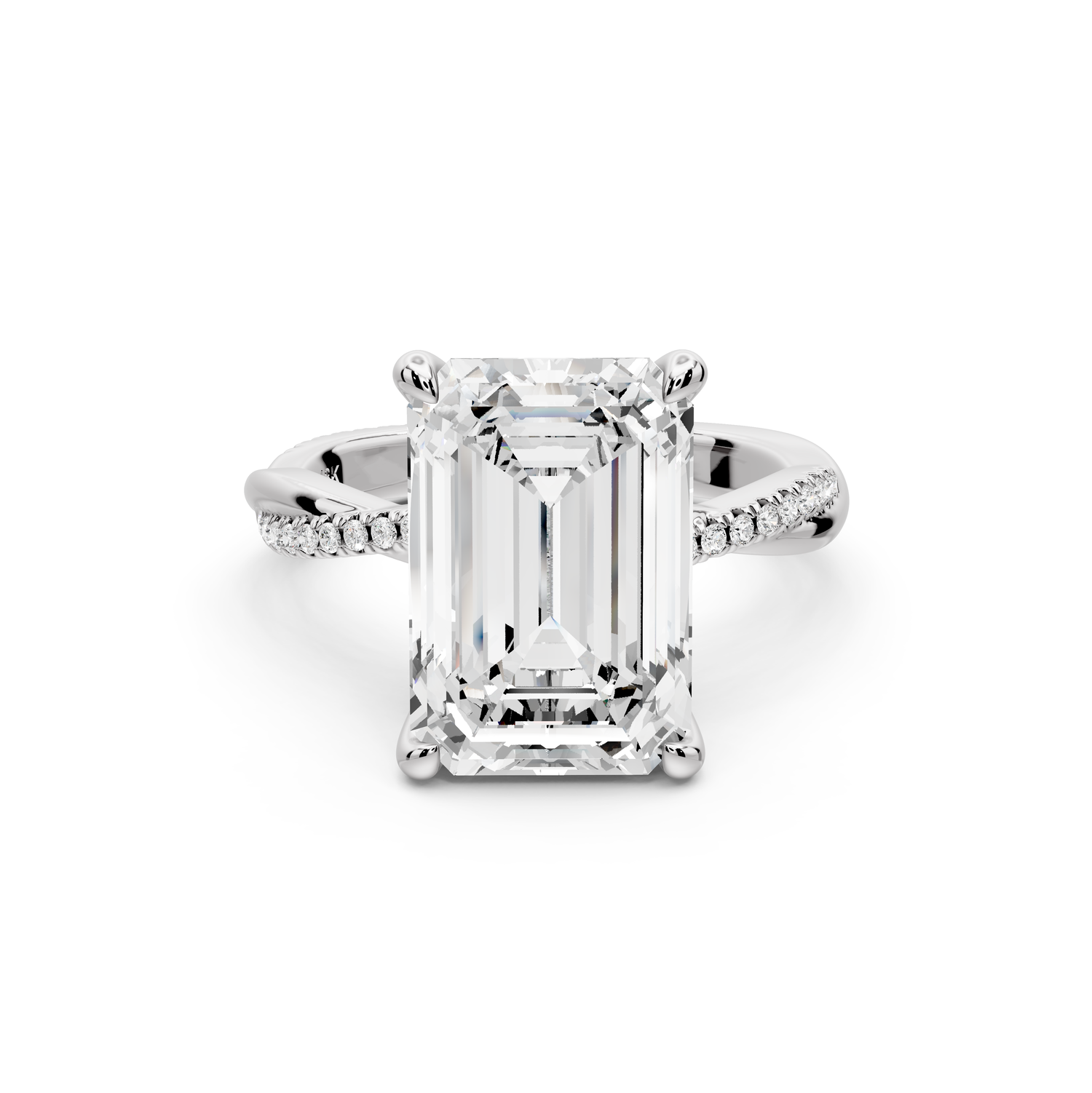 Ella - 5ct platinum Emerald Classic Solitaire Engagement Ring with Shared-Prong Pavé Band