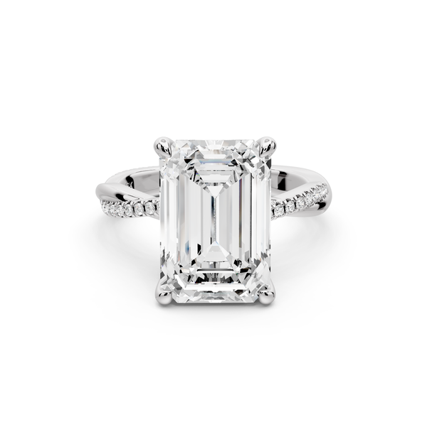 Ella - 5ct platinum Emerald Classic Solitaire Engagement Ring with Shared-Prong Pavé Band