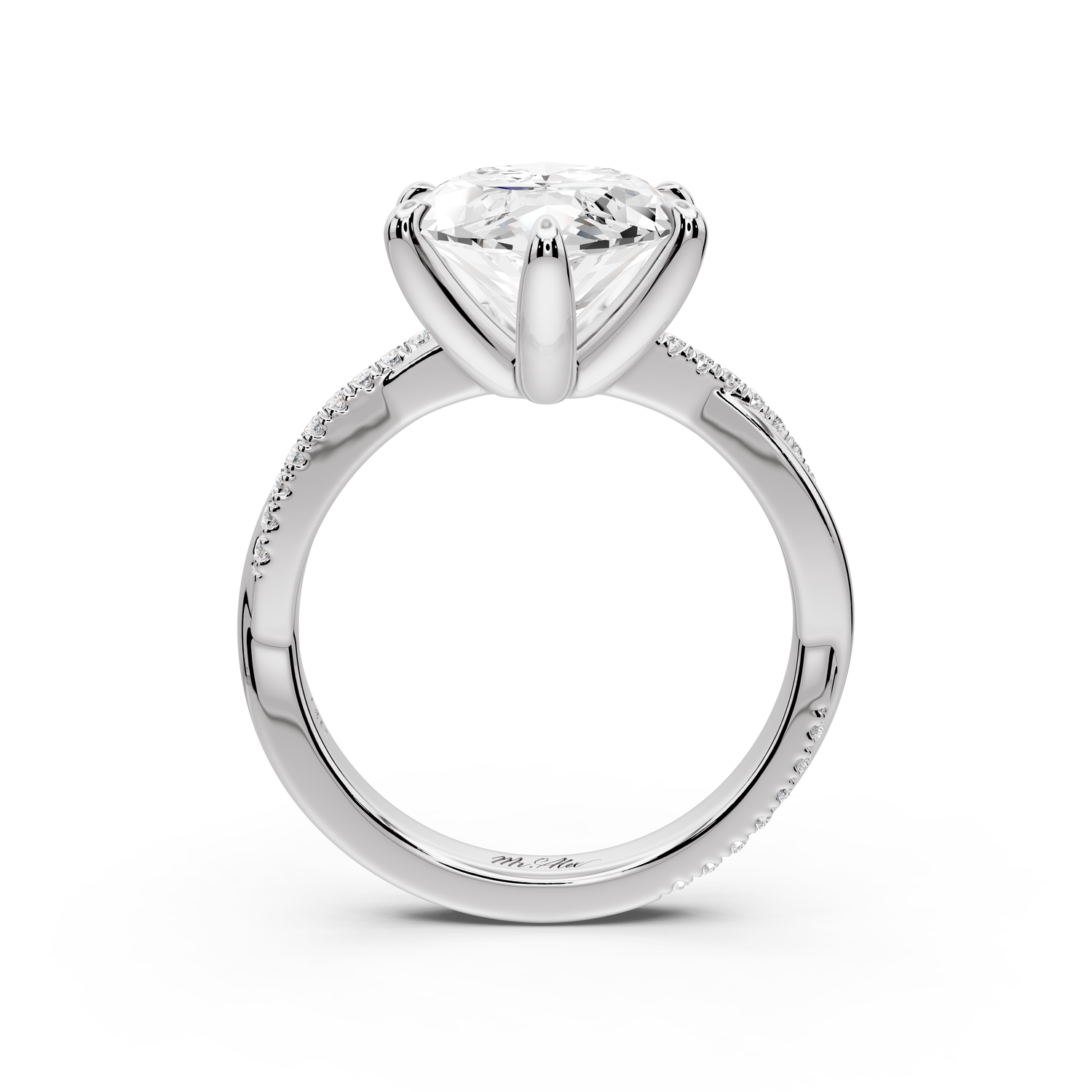 Ella - 5ct platinum Marquise Classic Solitaire Engagement Ring with Shared-Prong Pavé Band