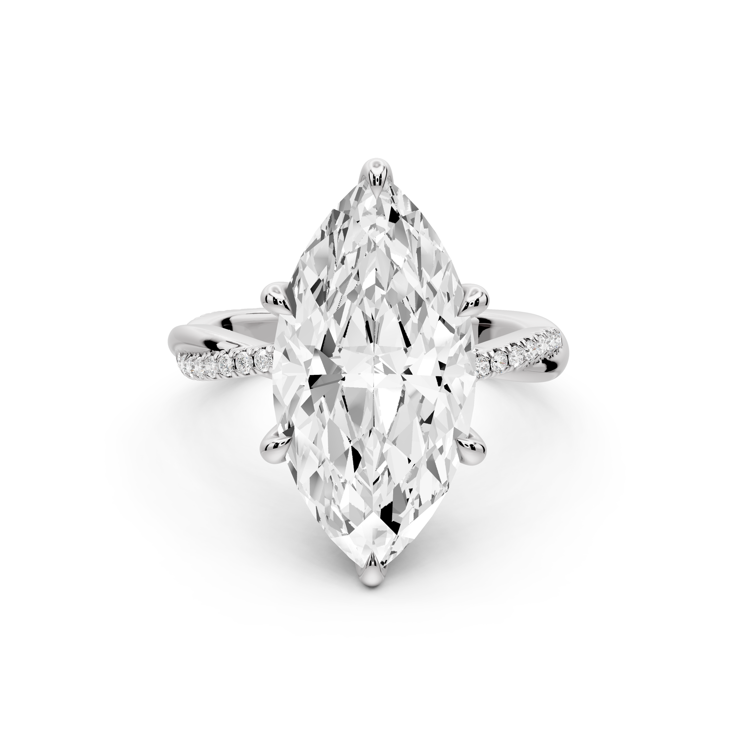 Ella - 5ct platinum Marquise Classic Solitaire Engagement Ring with Shared-Prong Pavé Band