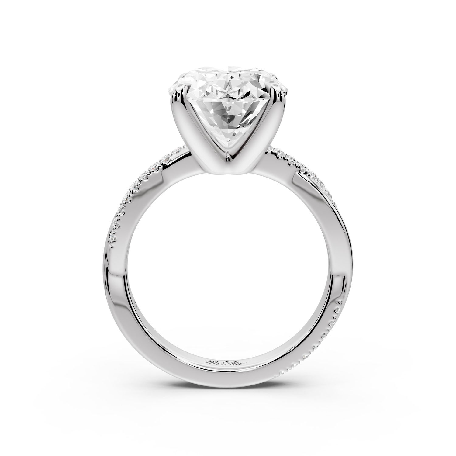 Ella - 5ct platinum Oval Classic Solitaire Engagement Ring with Shared-Prong Pavé Band