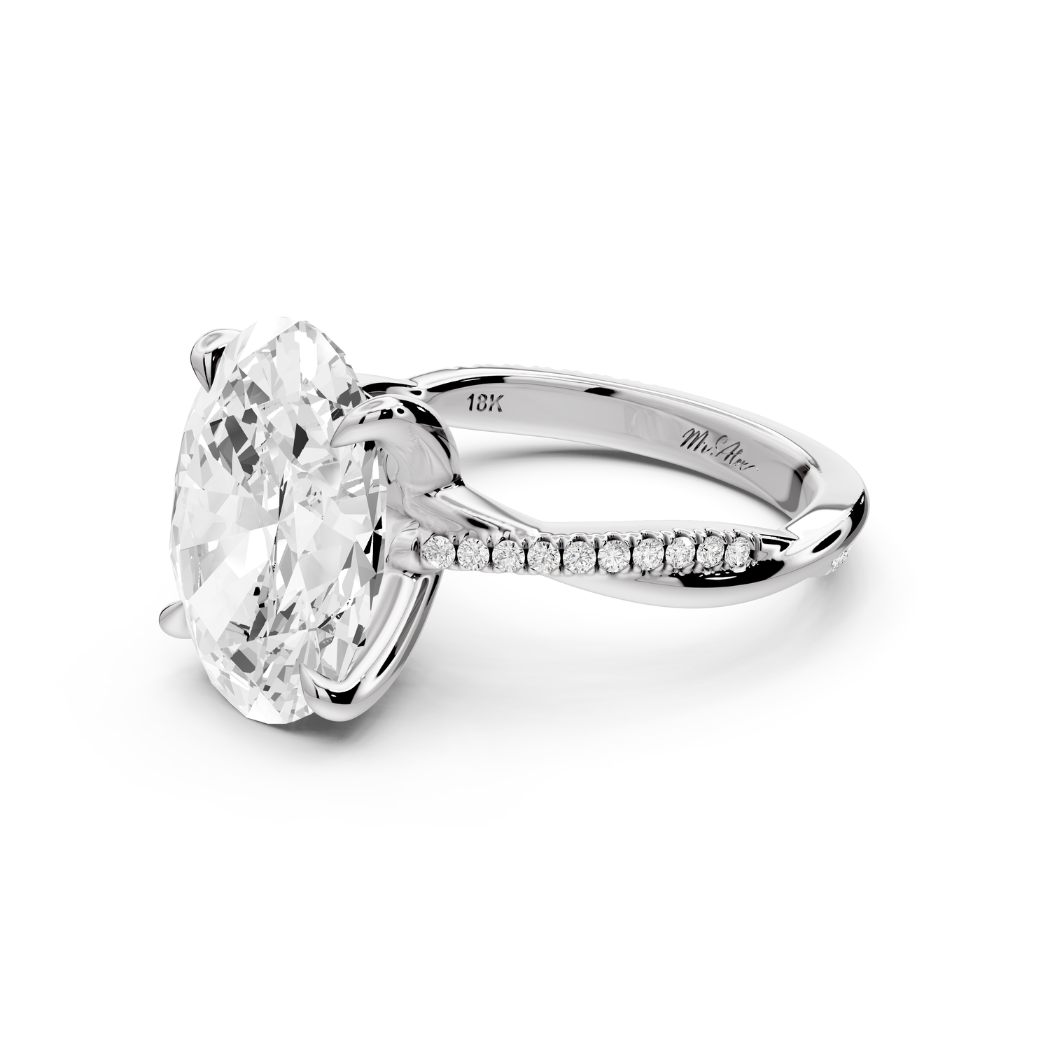 Ella - 5ct platinum Oval Classic Solitaire Engagement Ring with Shared-Prong Pavé Band