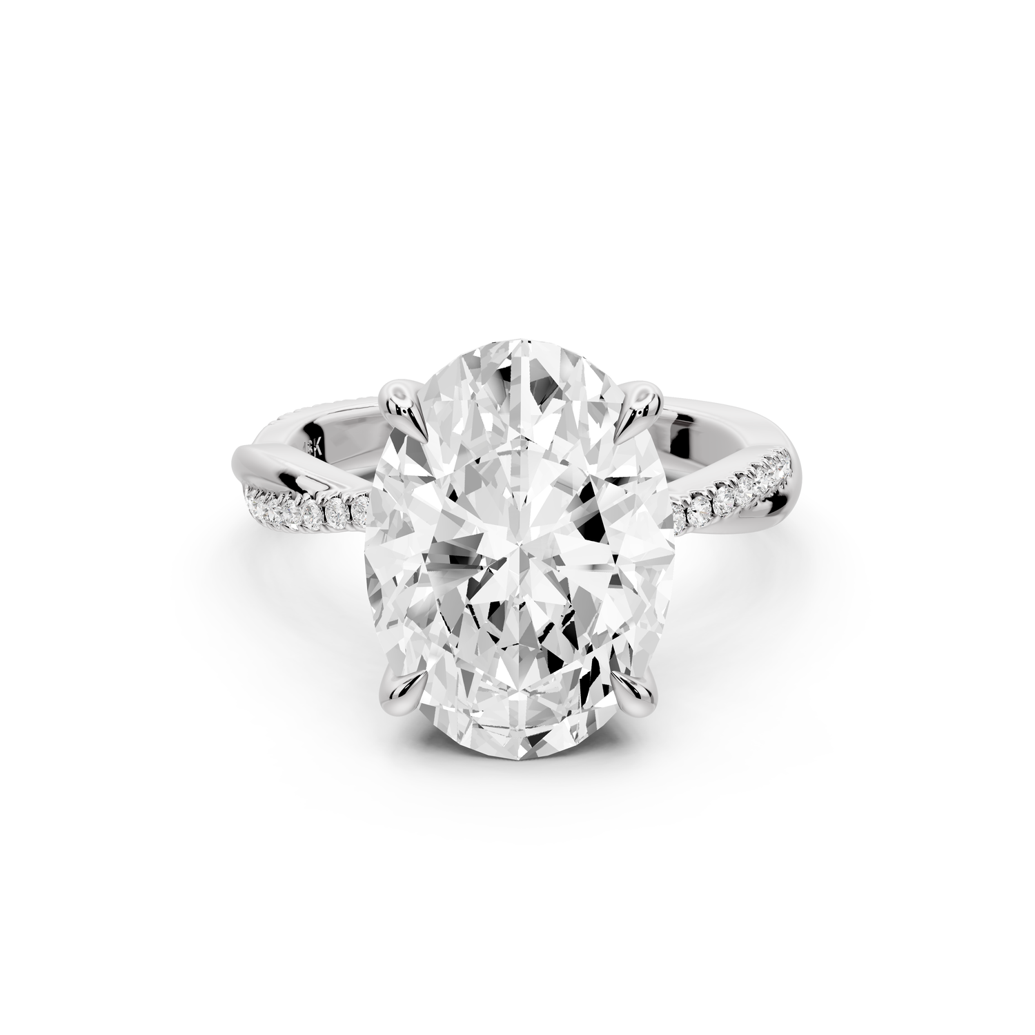 Ella - 5ct platinum Oval Classic Solitaire Engagement Ring with Shared-Prong Pavé Band