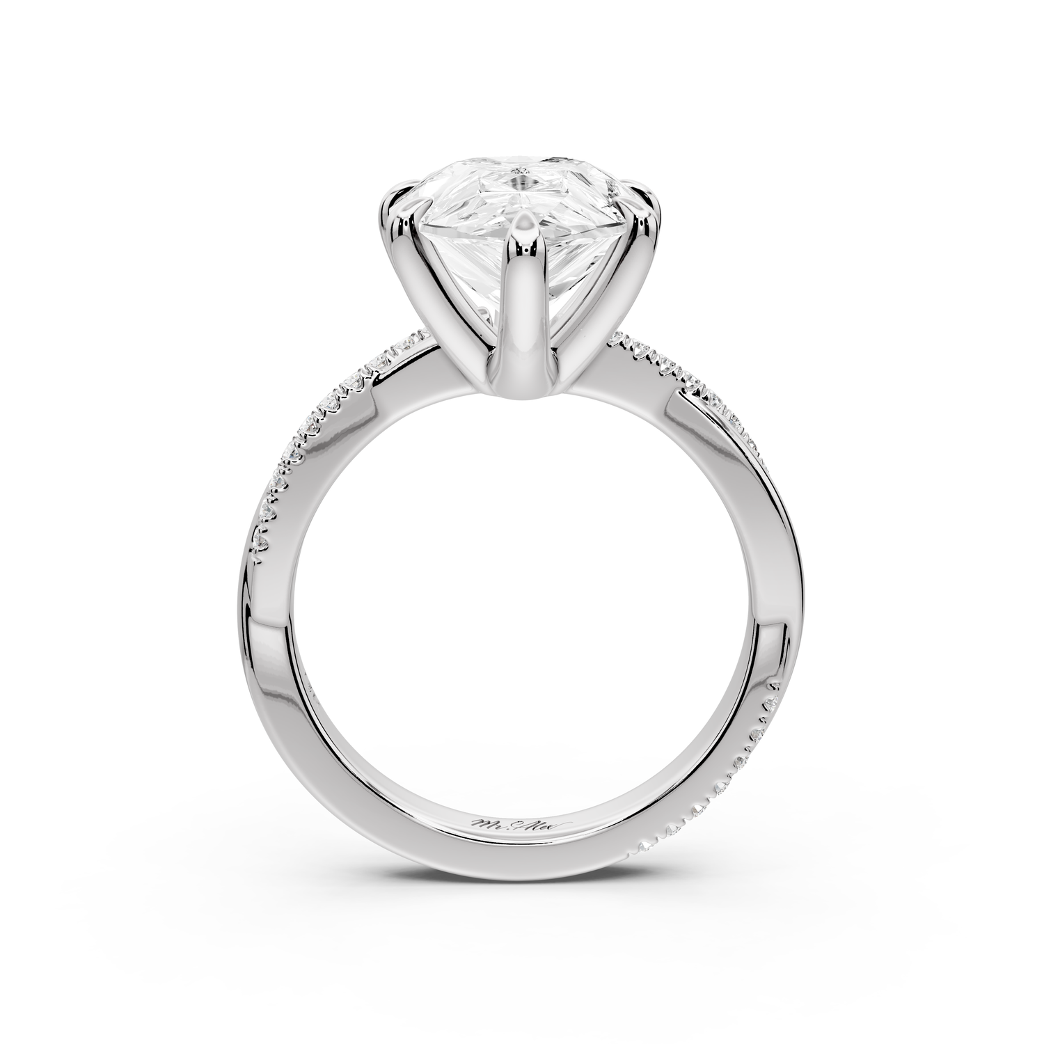 Ella - 5ct platinum Pear Classic Solitaire Engagement Ring with Shared-Prong Pavé Band