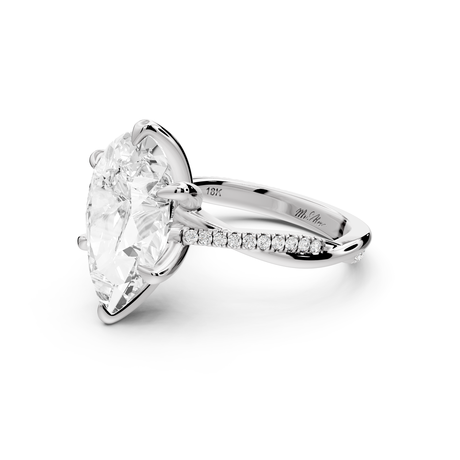 Ella - 5ct platinum Pear Classic Solitaire Engagement Ring with Shared-Prong Pavé Band