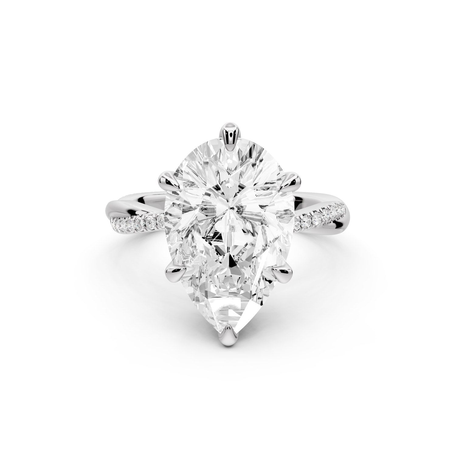 Ella - 5ct platinum Pear Classic Solitaire Engagement Ring with Shared-Prong Pavé Band