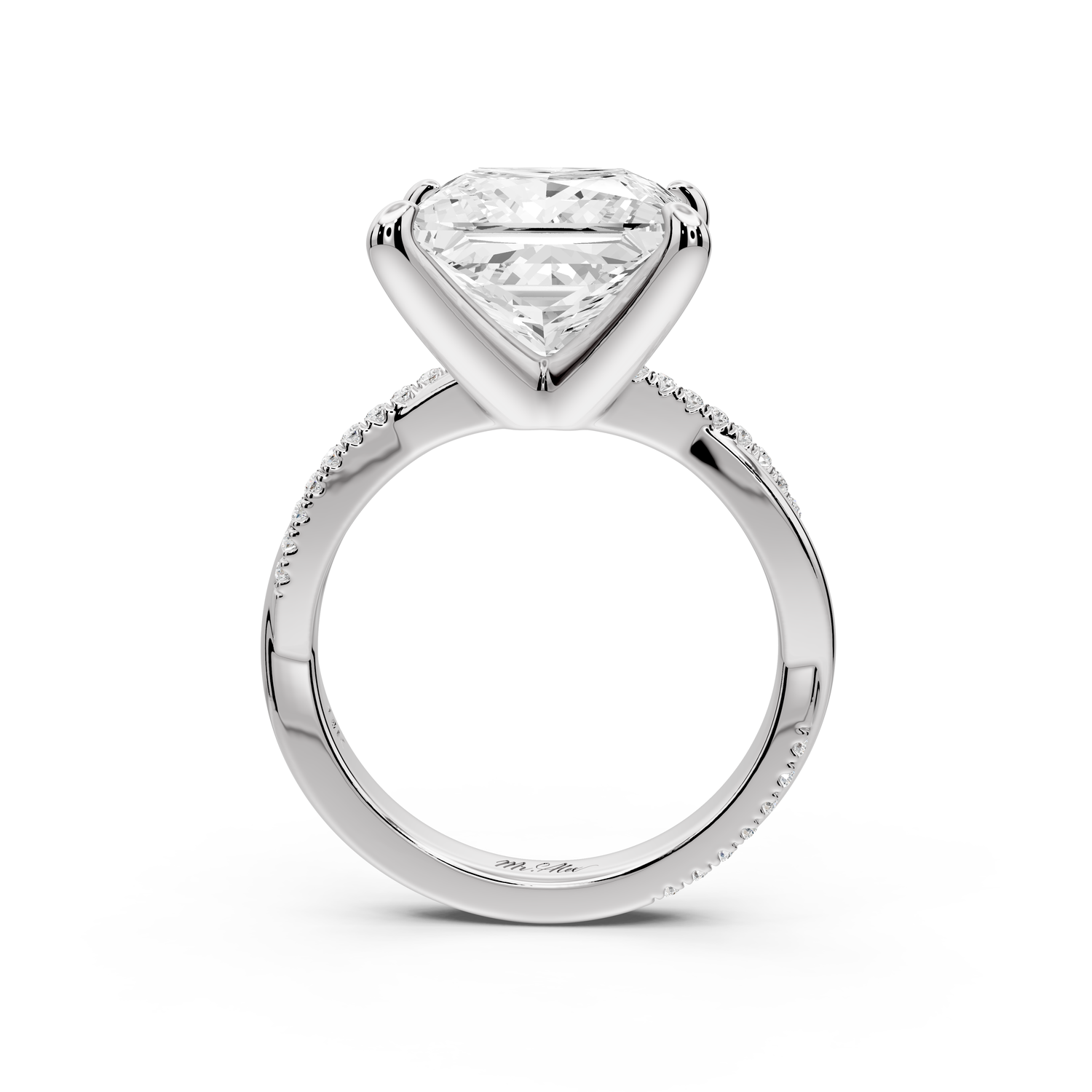 Ella - 5ct platinum Princess Classic Solitaire Engagement Ring with Shared-Prong Pavé Band