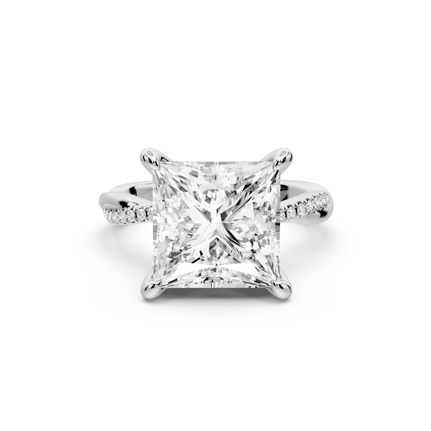 Ella - 5ct platinum Princess Classic Solitaire Engagement Ring with Shared-Prong Pavé Band
