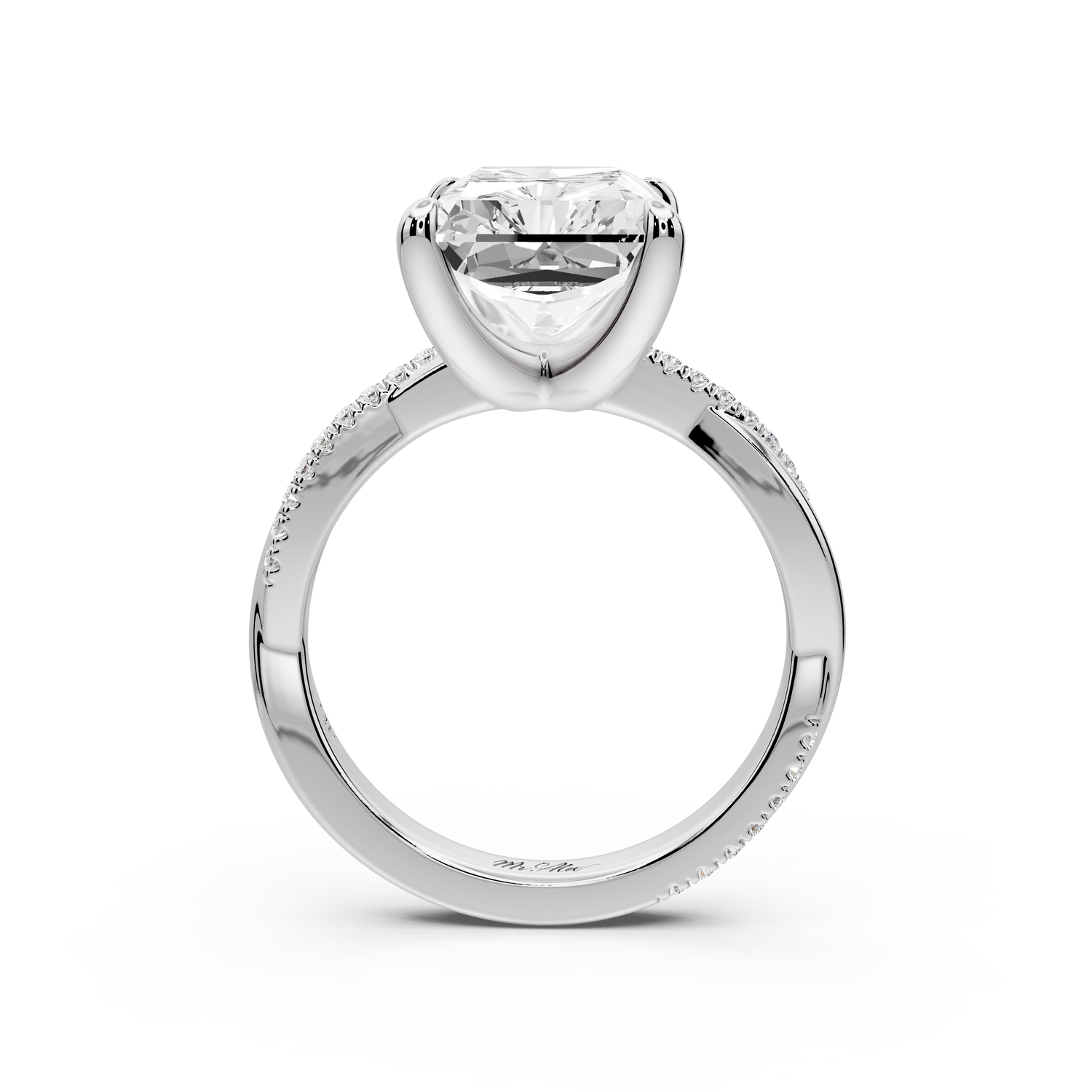 Ella - 5ct platinum Radiant Classic Solitaire Engagement Ring with Shared-Prong Pavé Band