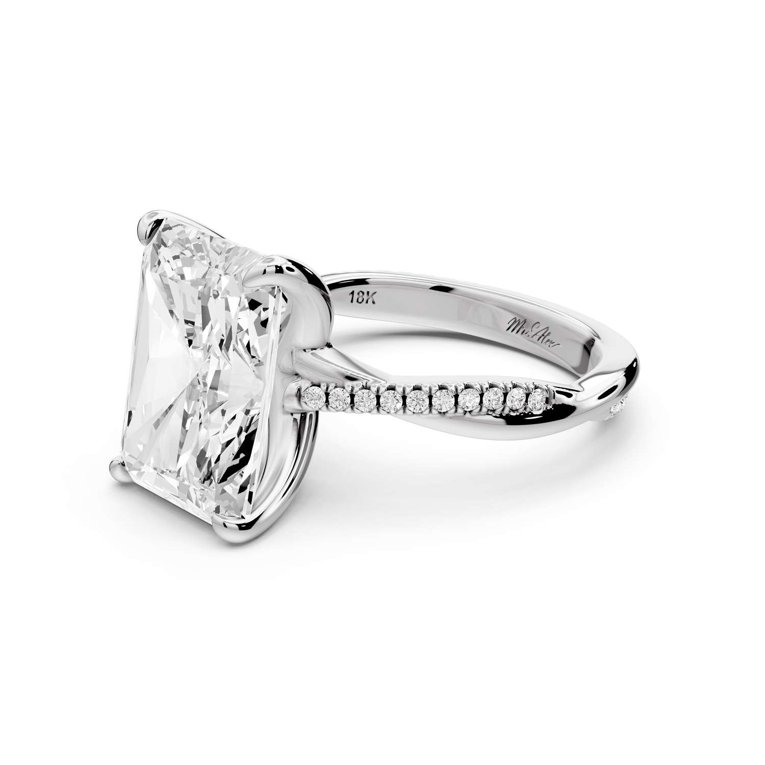 Ella - 5ct platinum Radiant Classic Solitaire Engagement Ring with Shared-Prong Pavé Band