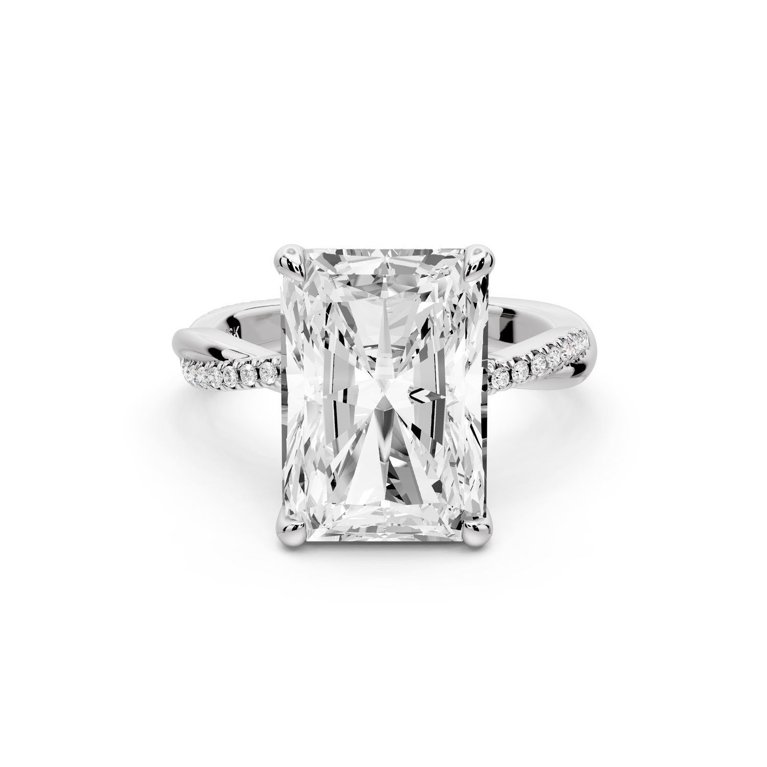 Ella - 5ct platinum Radiant Classic Solitaire Engagement Ring with Shared-Prong Pavé Band