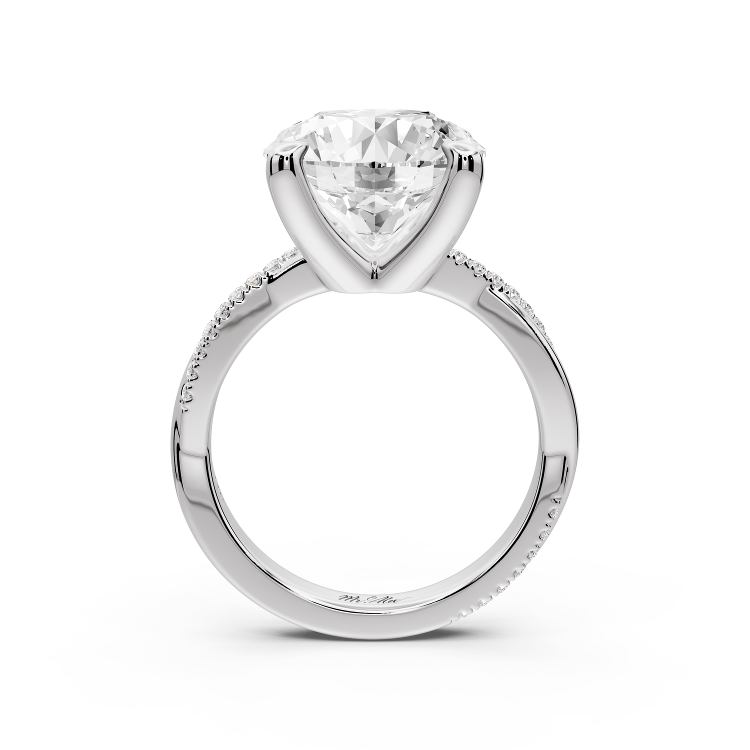 Ella - 5ct platinum Round Classic Solitaire Engagement Ring with Shared-Prong Pavé Band
