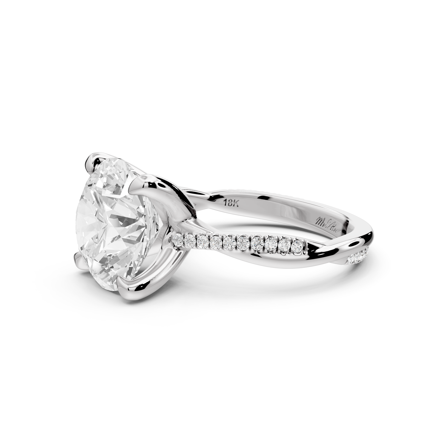 Ella - 5ct platinum Round Classic Solitaire Engagement Ring with Shared-Prong Pavé Band