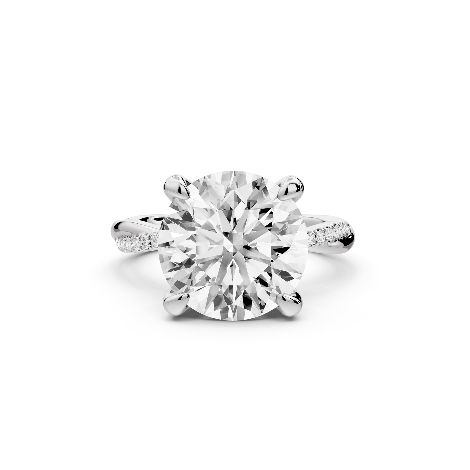 Ella - 5ct platinum Round Classic Solitaire Engagement Ring with Shared-Prong Pavé Band
