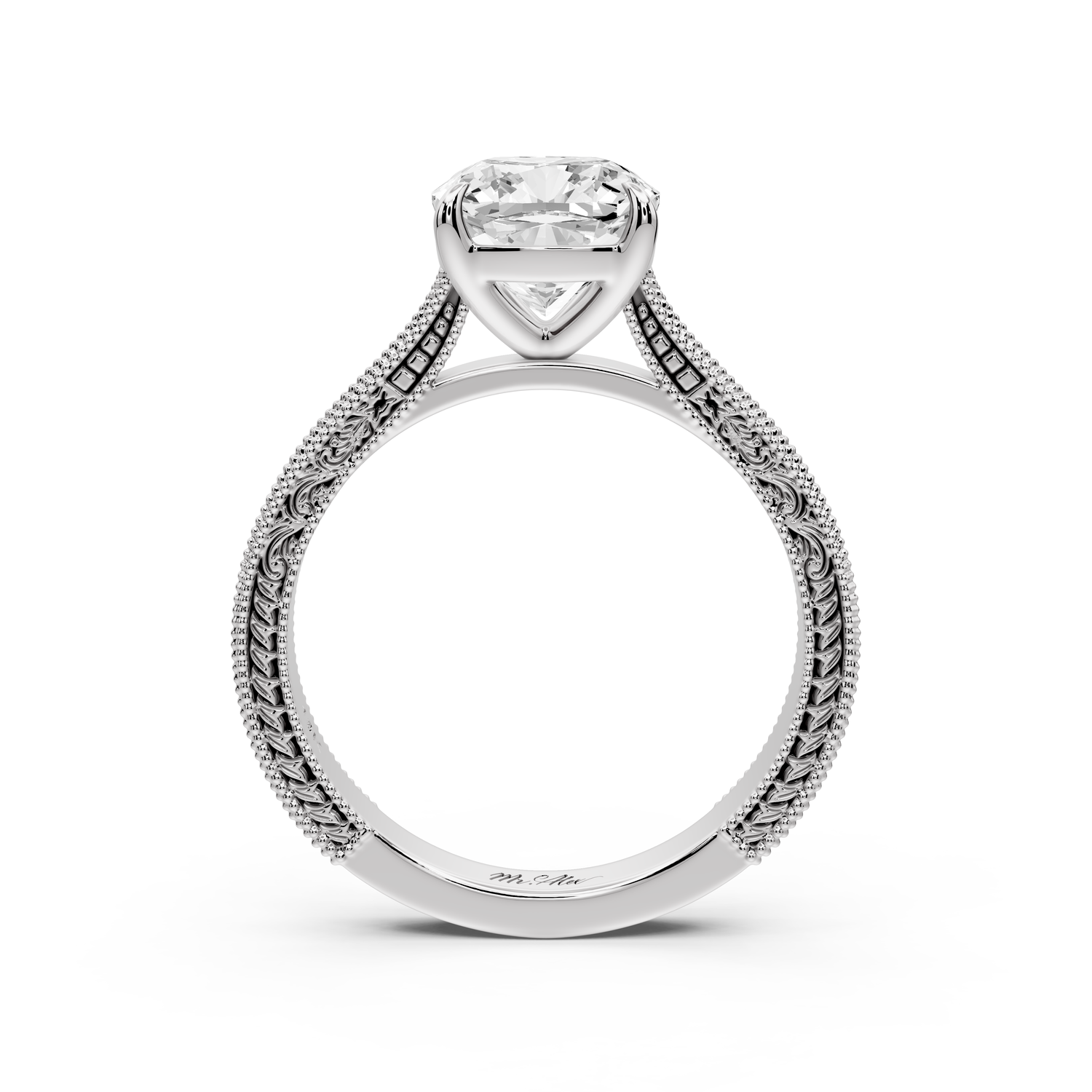 Daniel - 2ct platinum Cushion Vintage-Inspired Solitaire Engagement Ring with Hand-Engraved Milgrain Band