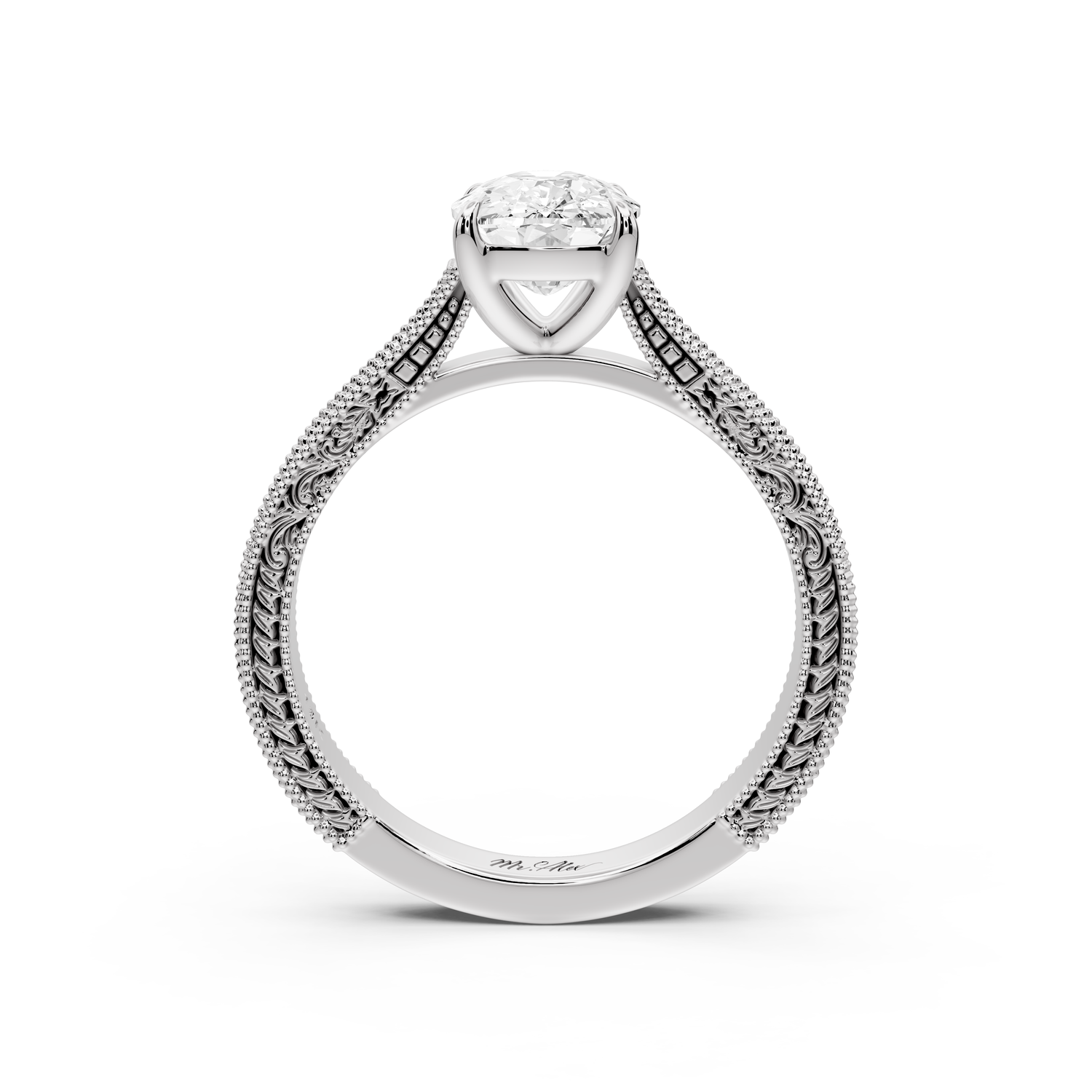 Daniel - 2ct platinum Ecushion Vintage-Inspired Solitaire Engagement Ring with Hand-Engraved Milgrain Band