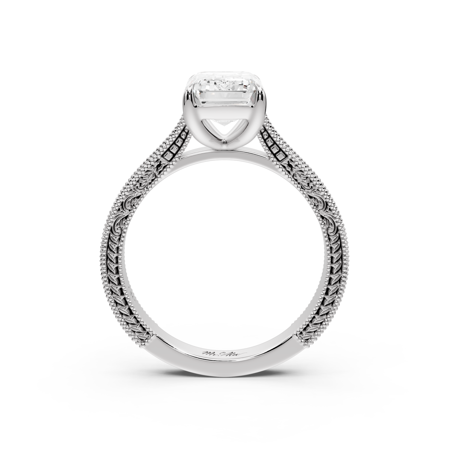 Daniel - 2ct platinum Emerald Vintage-Inspired Solitaire Engagement Ring with Hand-Engraved Milgrain Band