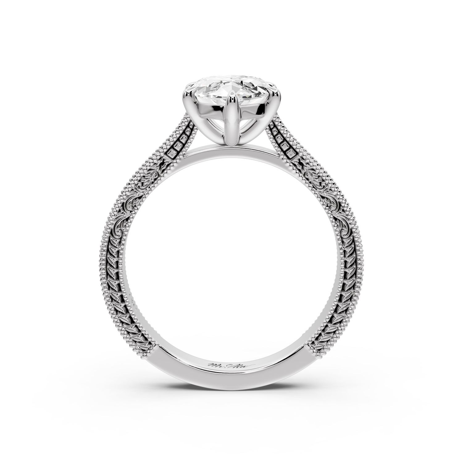 Daniel - 2ct platinum Marquise Vintage-Inspired Solitaire Engagement Ring with Hand-Engraved Milgrain Band