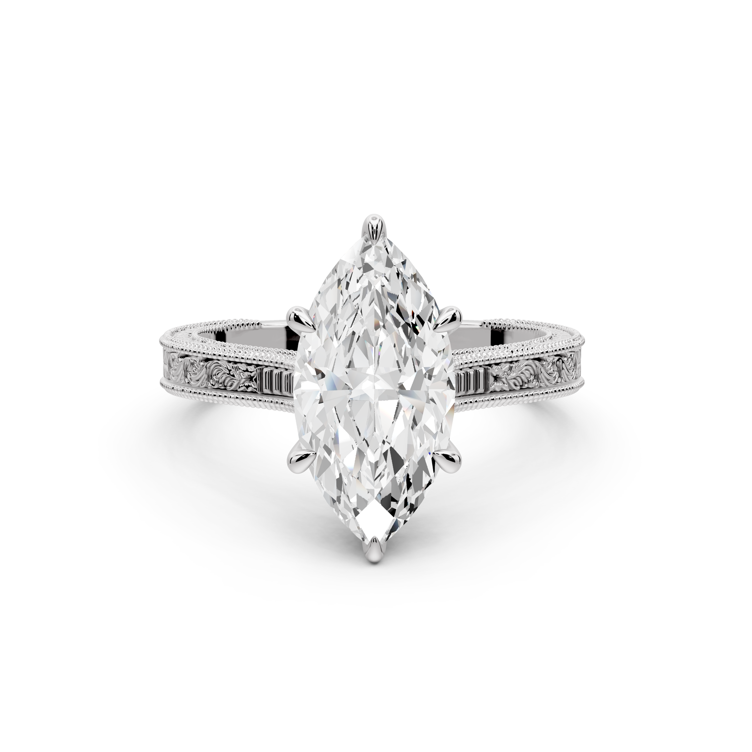 Daniel - 2ct platinum Marquise Vintage-Inspired Solitaire Engagement Ring with Hand-Engraved Milgrain Band