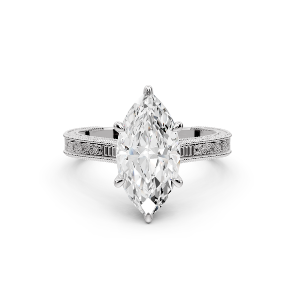 Daniel - 2ct platinum Marquise Vintage-Inspired Solitaire Engagement Ring with Hand-Engraved Milgrain Band
