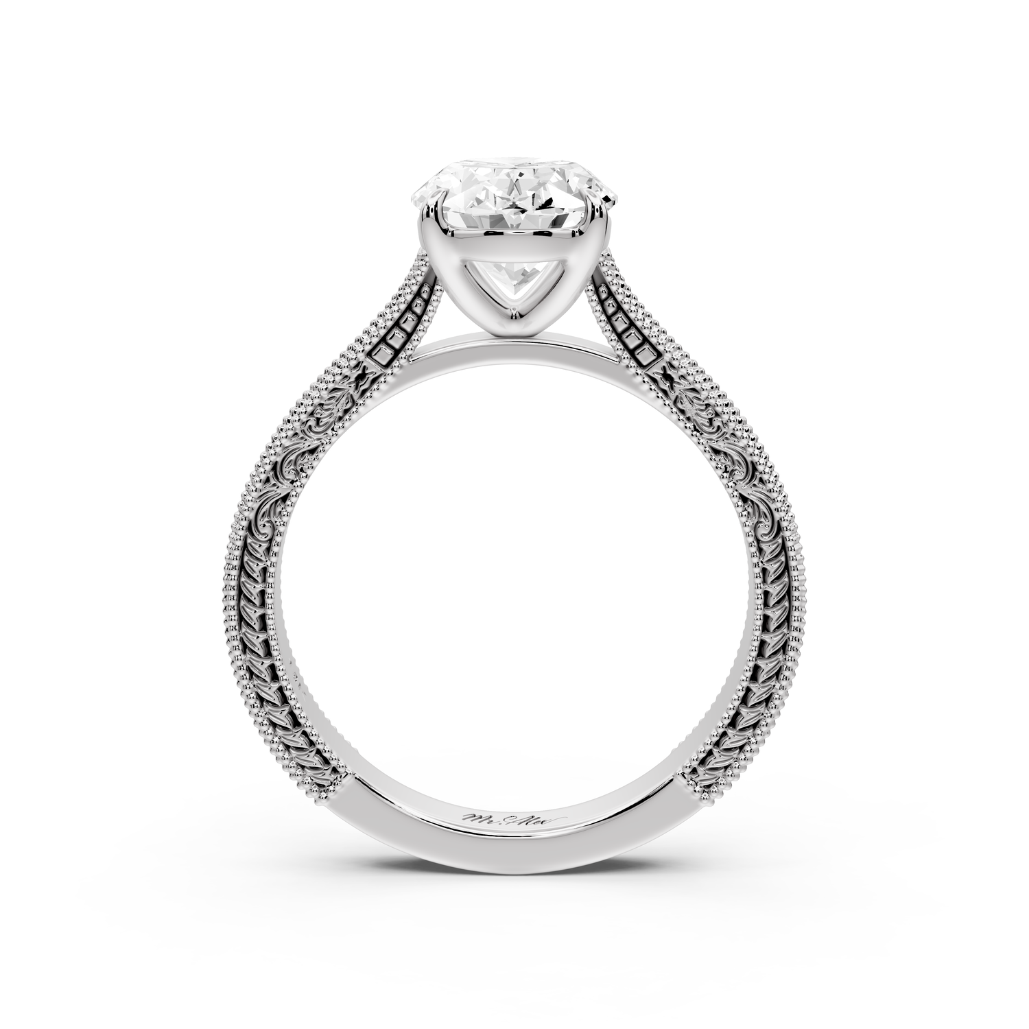 Daniel - 2ct platinum Oval Vintage-Inspired Solitaire Engagement Ring with Hand-Engraved Milgrain Band