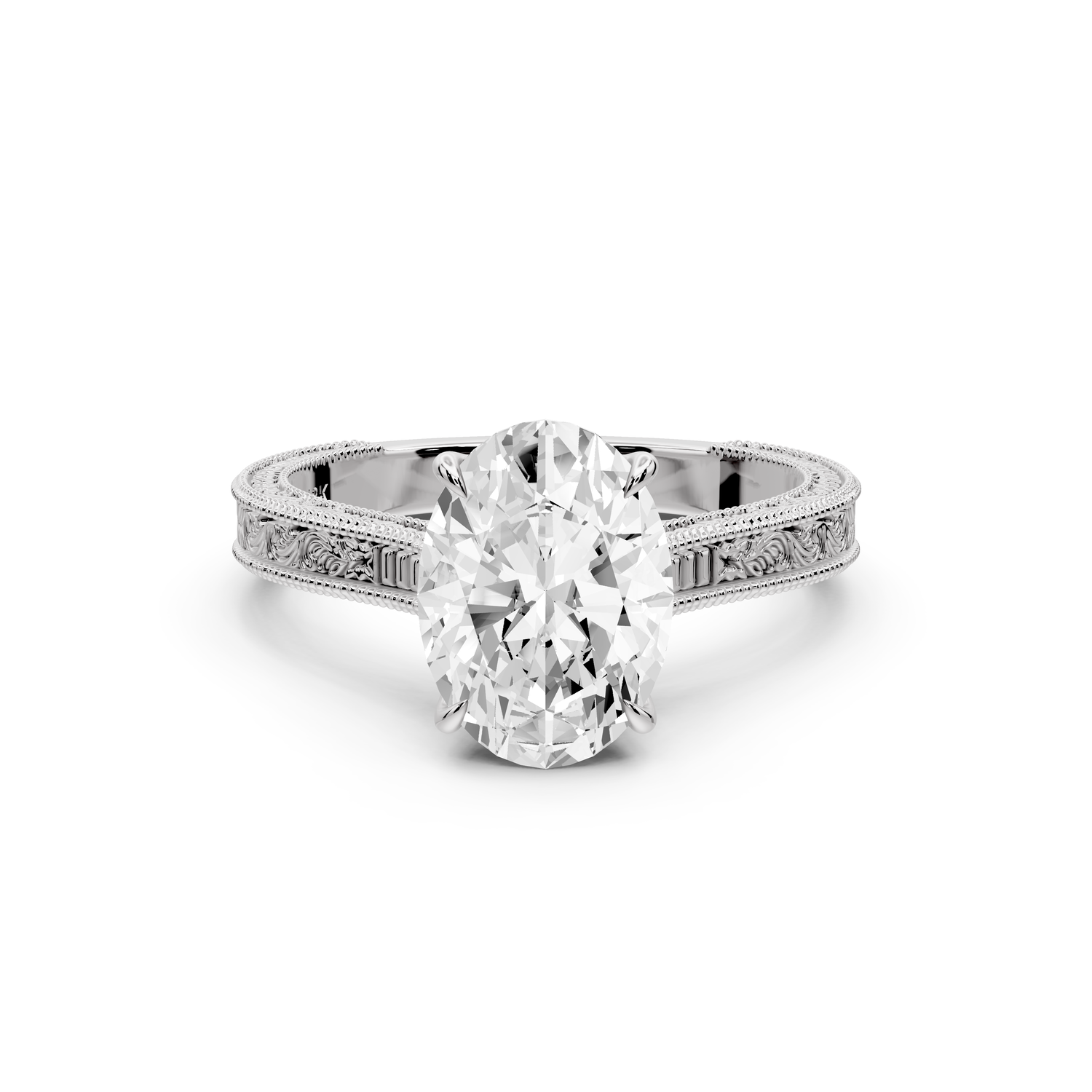 Daniel - 2ct platinum Oval Vintage-Inspired Solitaire Engagement Ring with Hand-Engraved Milgrain Band