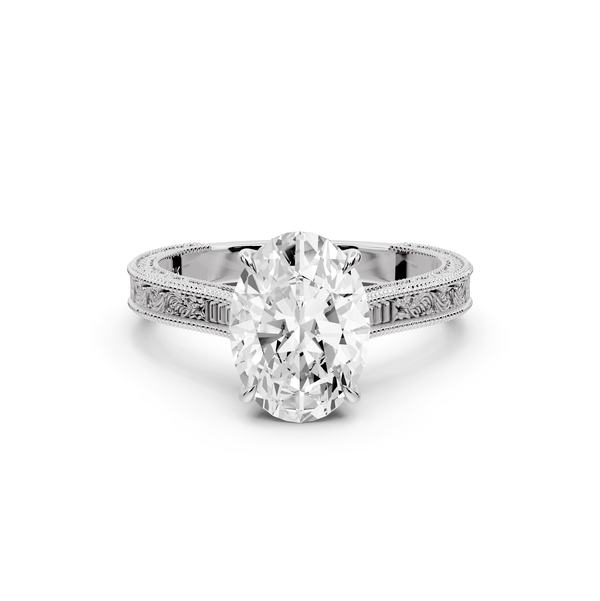 Daniel - 2ct platinum Oval Vintage-Inspired Solitaire Engagement Ring with Hand-Engraved Milgrain Band