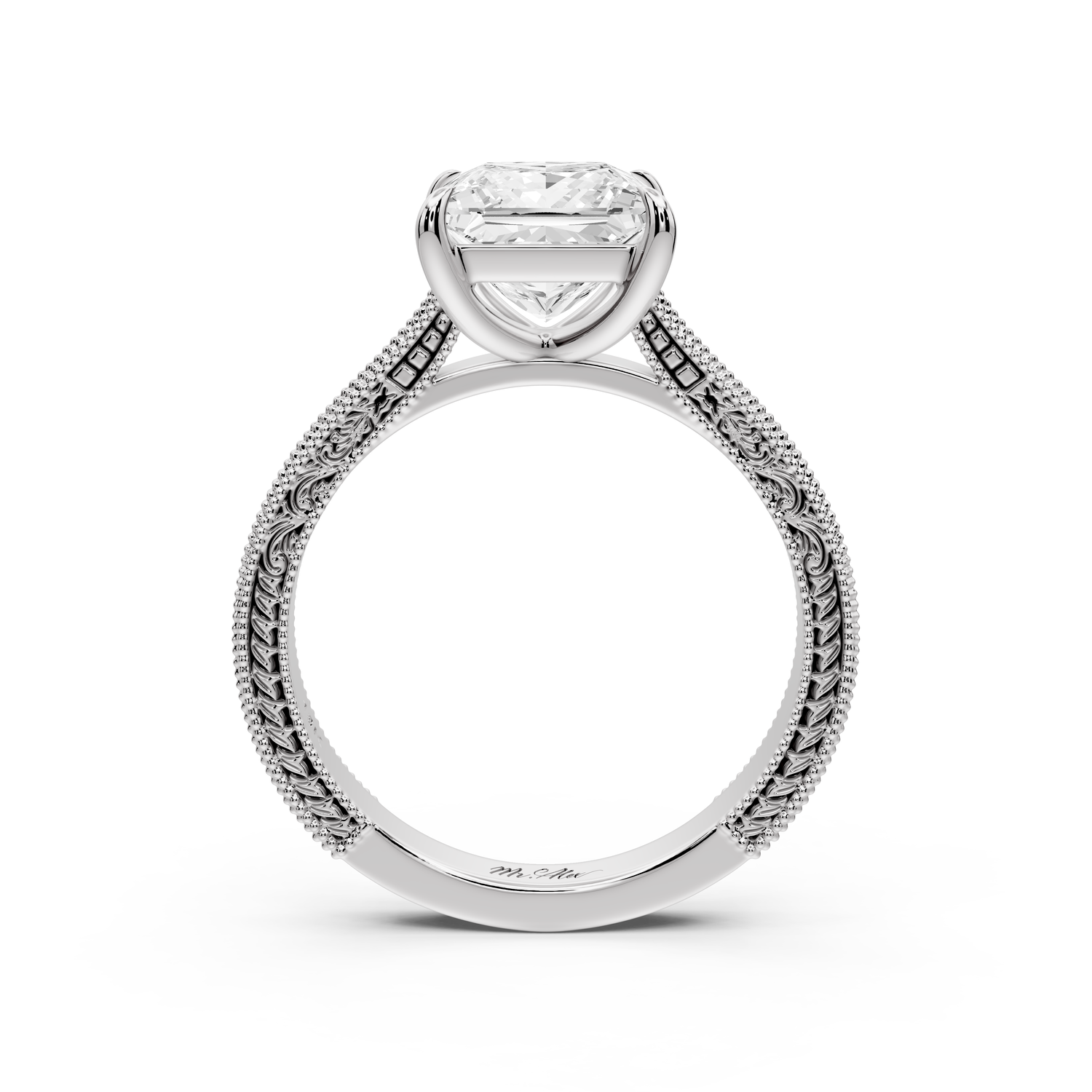 Daniel - 2ct platinum Princess Vintage-Inspired Solitaire Engagement Ring with Hand-Engraved Milgrain Band