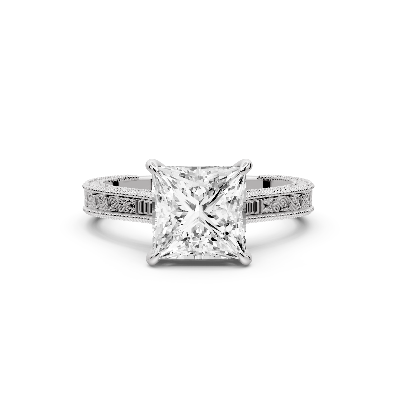 Daniel - 2ct platinum Princess Vintage-Inspired Solitaire Engagement Ring with Hand-Engraved Milgrain Band