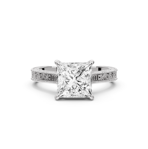 Daniel - 2ct platinum Princess Vintage-Inspired Solitaire Engagement Ring with Hand-Engraved Milgrain Band