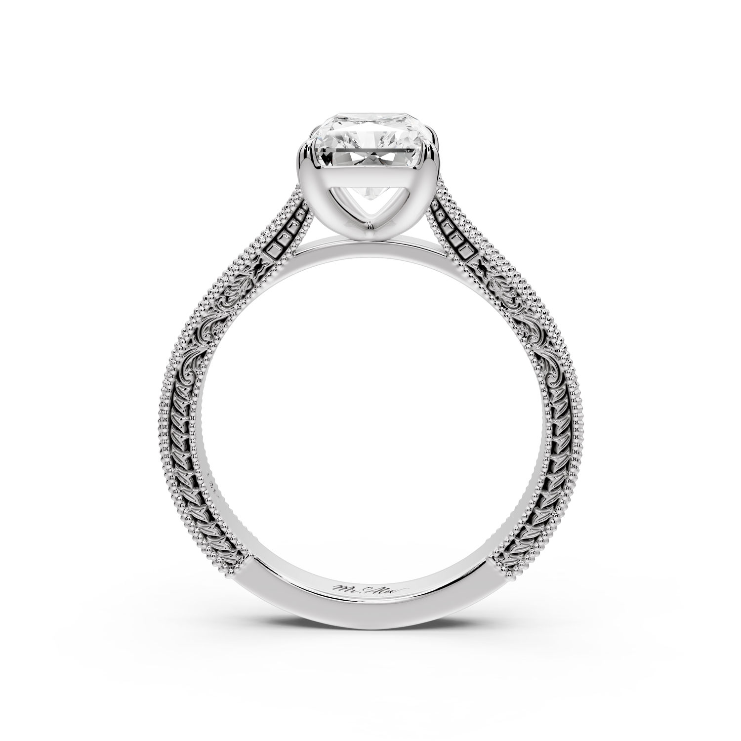 Daniel - 2ct platinum Radiant Vintage-Inspired Solitaire Engagement Ring with Hand-Engraved Milgrain Band