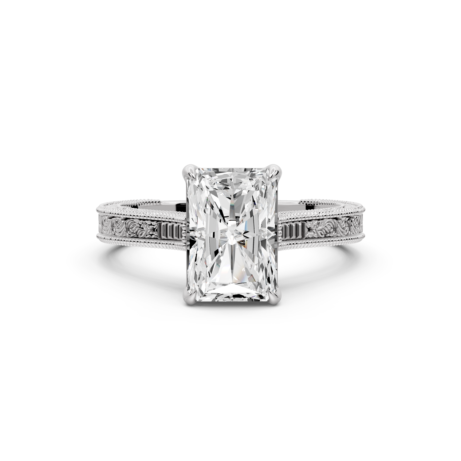 Daniel - 2ct platinum Radiant Vintage-Inspired Solitaire Engagement Ring with Hand-Engraved Milgrain Band