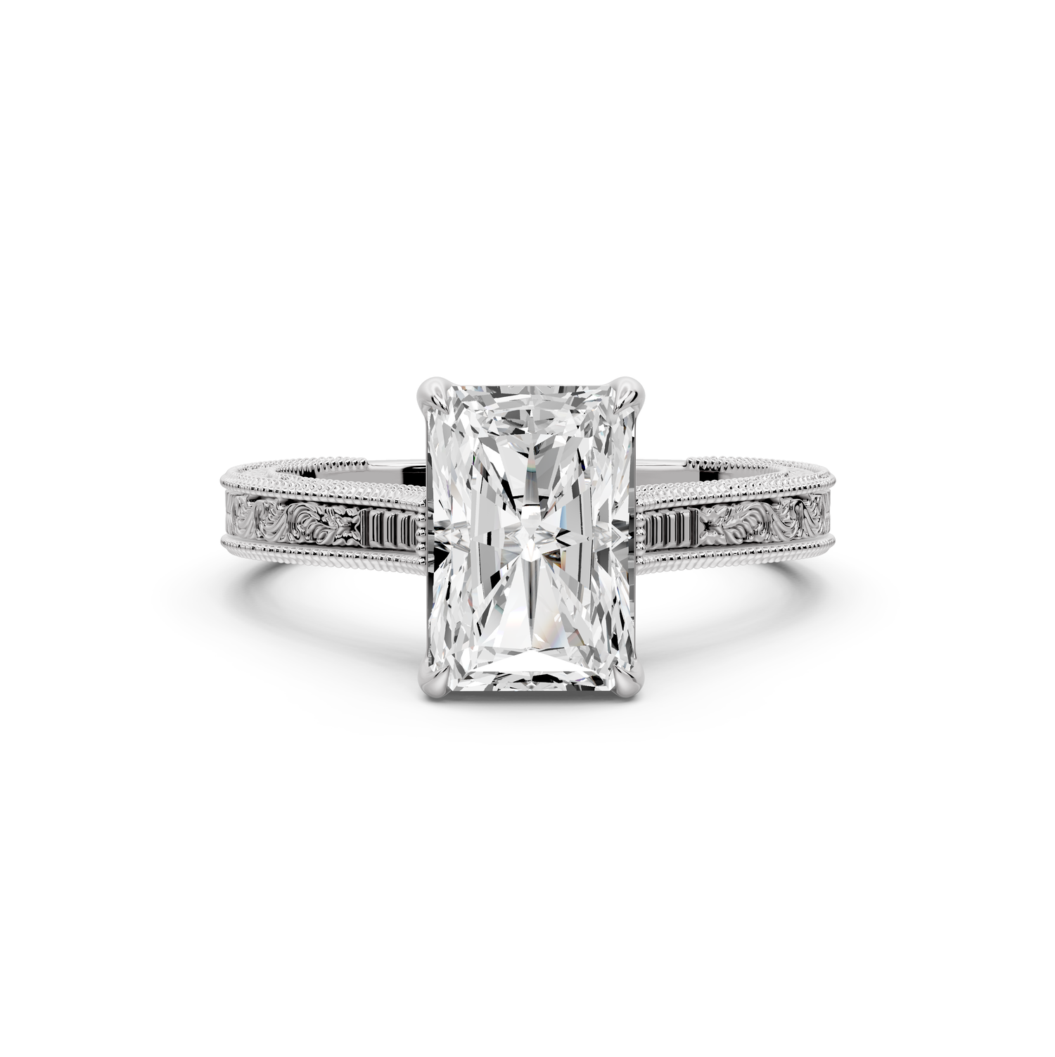 Daniel - 2ct platinum Radiant Vintage-Inspired Solitaire Engagement Ring with Hand-Engraved Milgrain Band