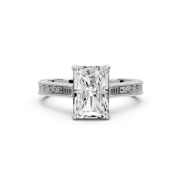 Daniel - 2ct platinum Radiant Vintage-Inspired Solitaire Engagement Ring with Hand-Engraved Milgrain Band