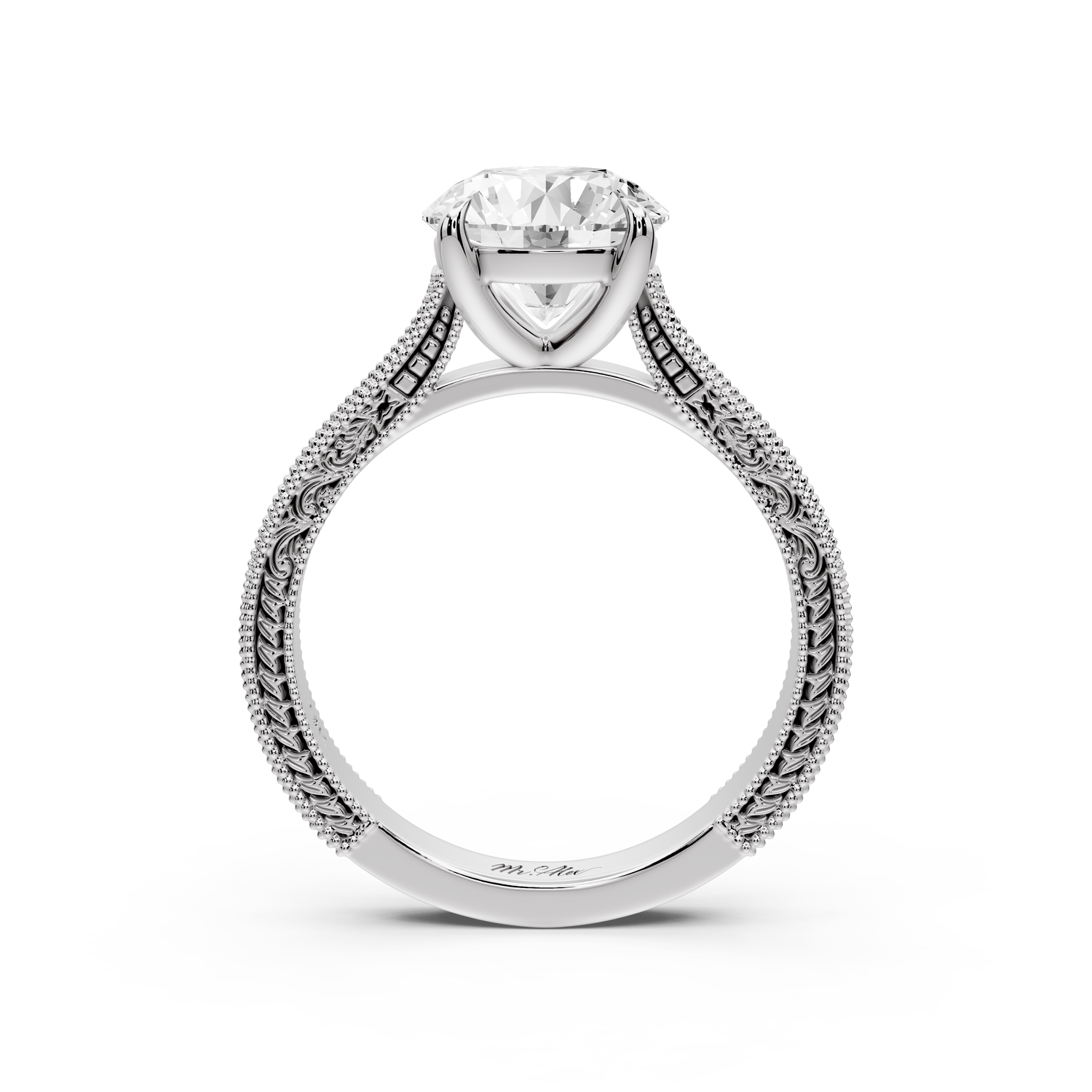 Daniel - 2ct platinum Round Vintage-Inspired Solitaire Engagement Ring with Hand-Engraved Milgrain Band