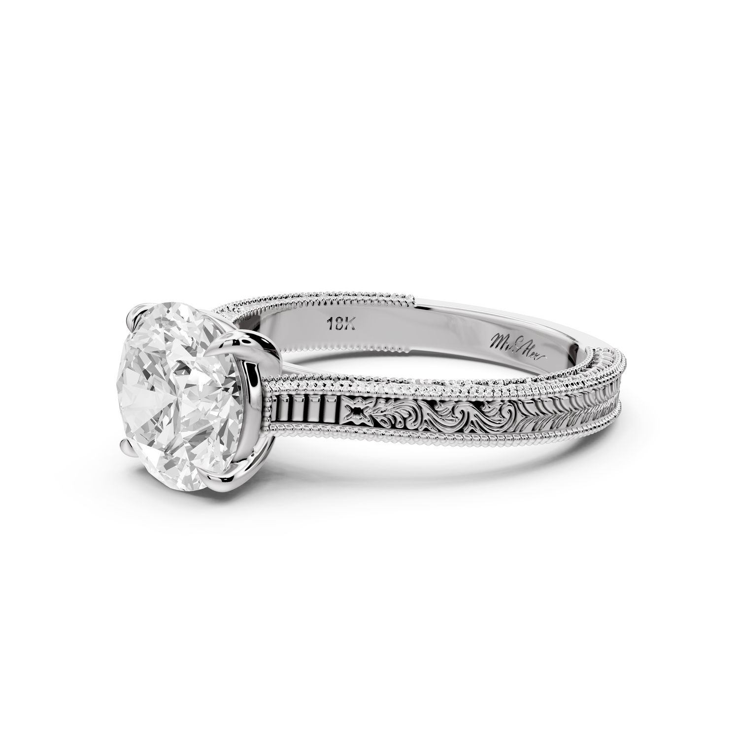 Daniel - 2ct platinum Round Vintage-Inspired Solitaire Engagement Ring with Hand-Engraved Milgrain Band