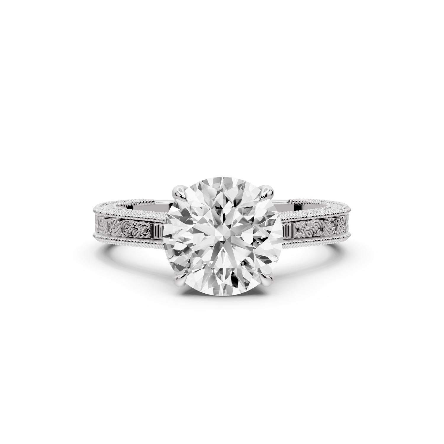 Daniel - 2ct platinum Round Vintage-Inspired Solitaire Engagement Ring with Hand-Engraved Milgrain Band